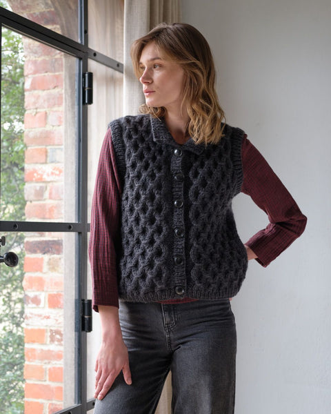 Bibico Peppa Hand-knitted Wool Vest - Dove Grey