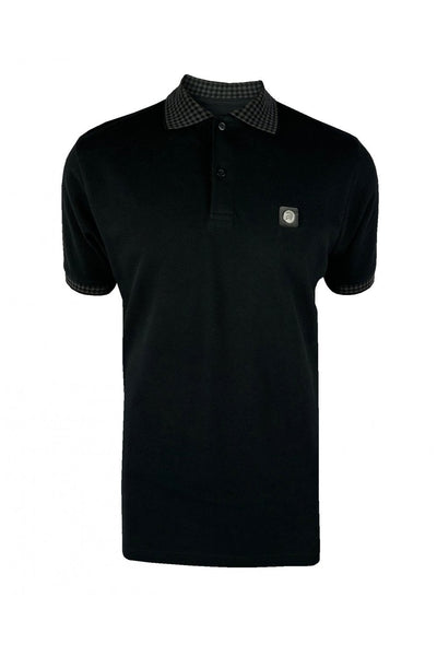 Trojan Mini-gingham Trim Polo In Black