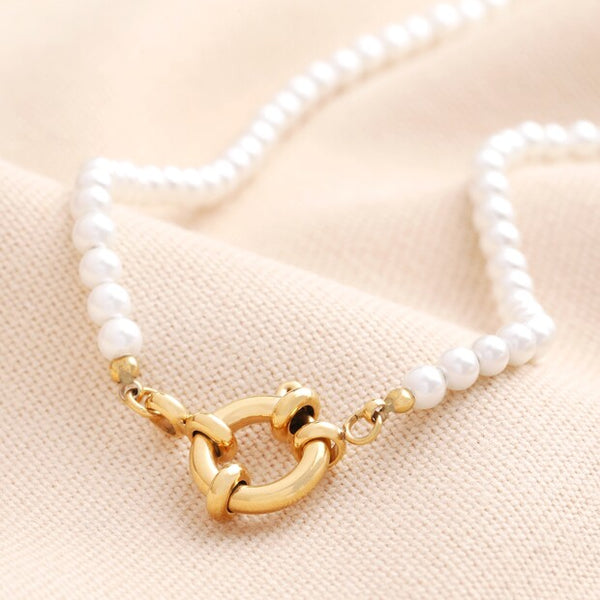 Lisa Angel Stainless Steel Pearl Toggle Necklace In Gold