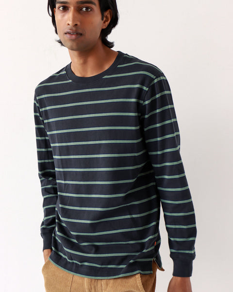 Far Afield Tre Stripe Ls T Shirt Black/forest Green