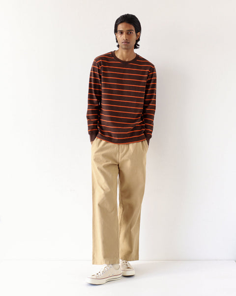 Far Afield Tre Stripe Ls T Shirt Slate Brown/burnt Orange