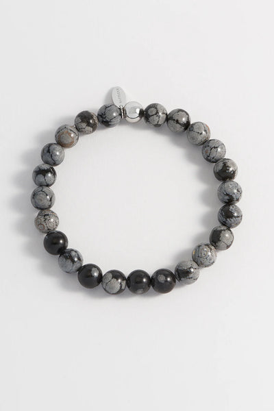 Estella Bartlett  Snowflake Obsidian Beaded Men's Bracelet