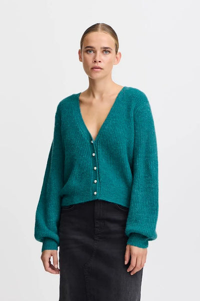 ICHI Marin Green-blue Slate Cardigan