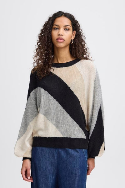 ICHI Kamara Black Striped Pullover