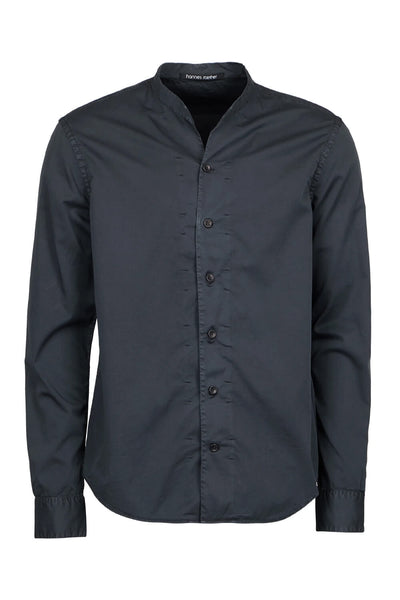 Hannes Roether L/s Open Collar Cotton Shirt Black