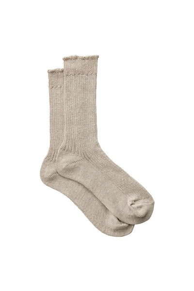 Fog Linen Work Natural Linen Rib Middle Gauge Socks