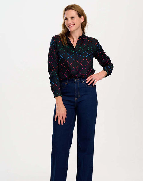 Sugarhill Brighton Alora Shirt - Black, Rainbow Star Lattice