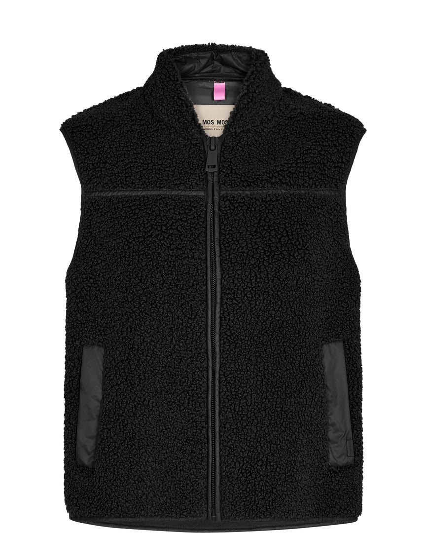 Mos Mosh Rowe Teddy Waistcoat In Black