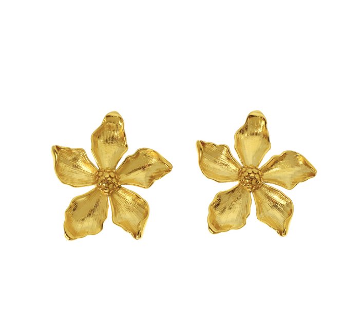 Les Cléias Acier Inoxydable Boucles D'oreilles Grande Fleur Fanny - Acier Inoxydable Doré