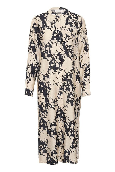 KAFFE Louise Shirt Dress In Black/Sand Graphic Cloud