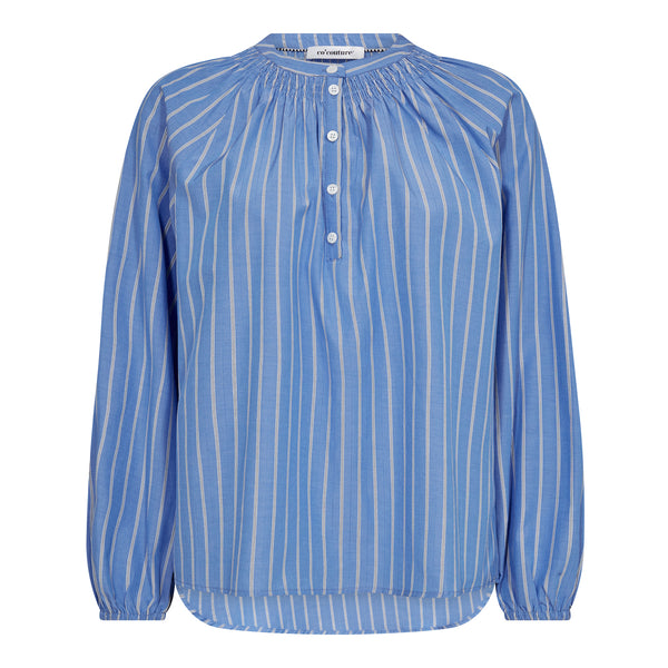 Co'couture Striped Blouse With Puff Sleeves In Blue