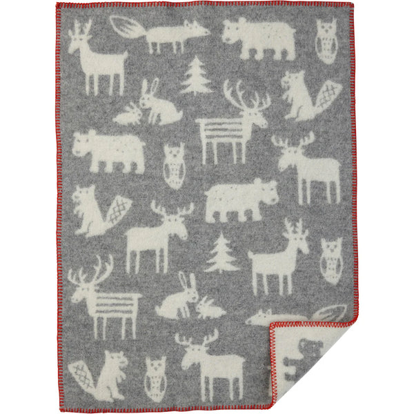 Klippan Forest Kids Throw Lambswool, In Grey With Red Stitching