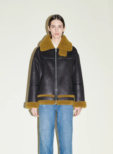 JAKKE Vera Shearling Aviator - Black And Avocado