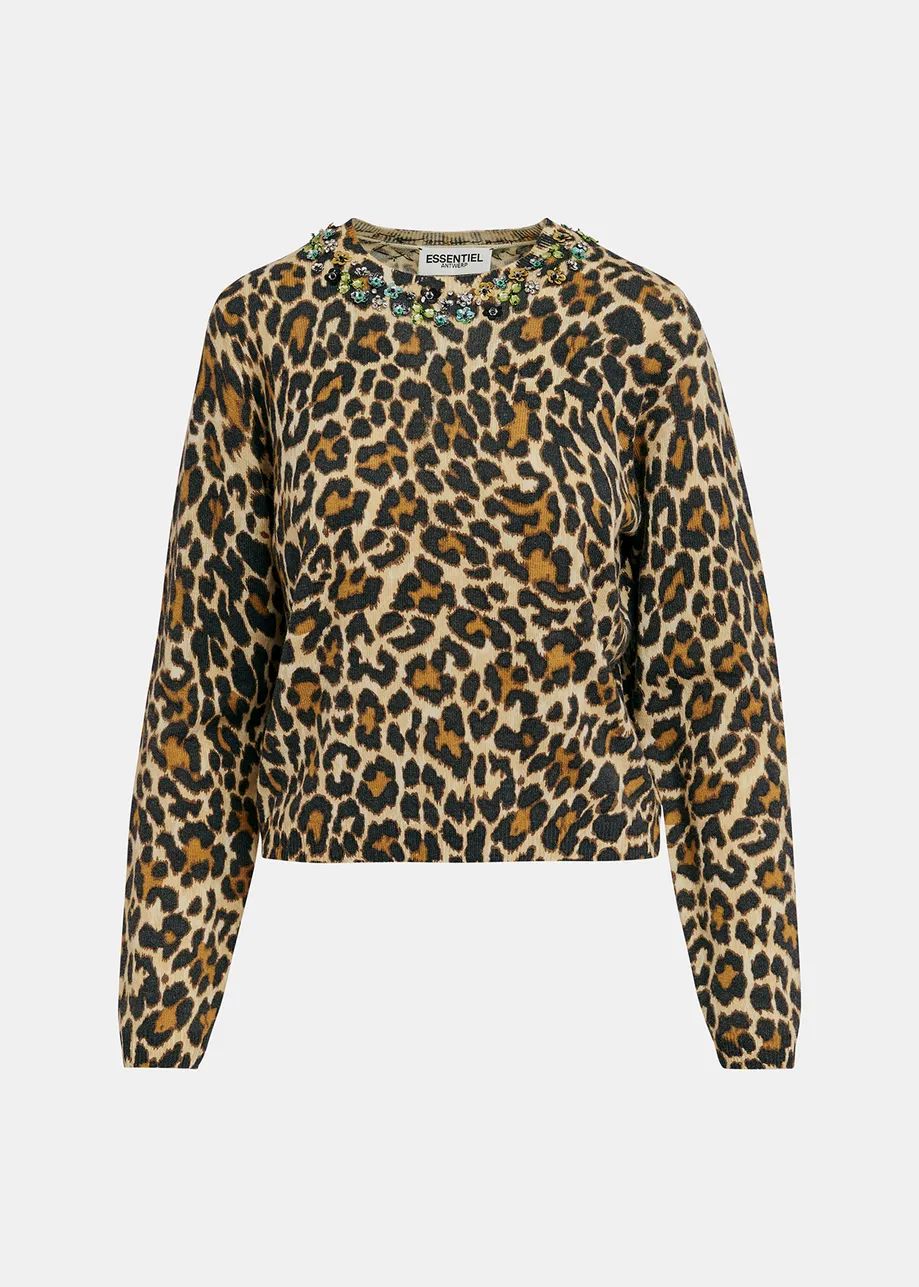 Essentiel Antwerp Leopard Galler Sweater with Jewel Neck