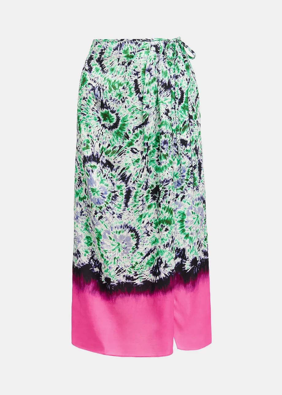 Essentiel Antwerp Green and Navy Blue Printed Gellie Midi Skirt with Dip Dyed Effect