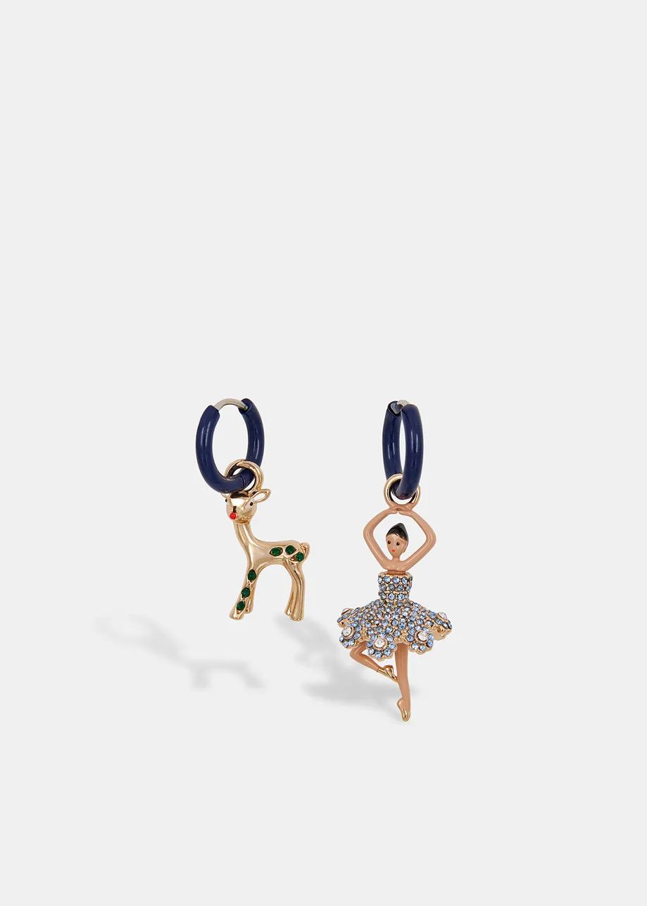 Essentiel Antwerp Hoop Earrings with Dancer and Deer Pendants