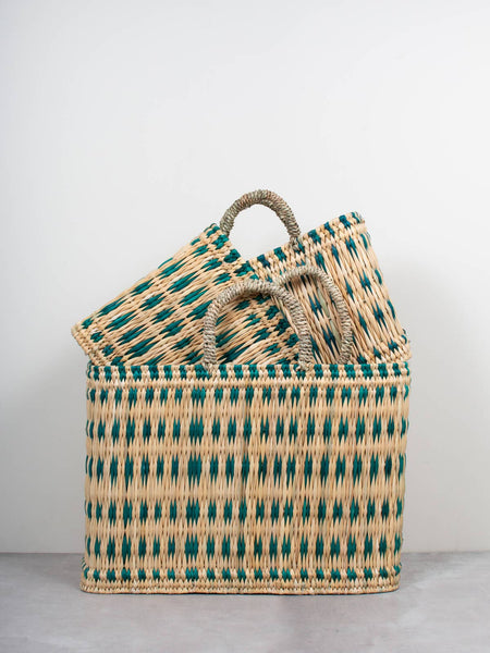 Bohemia Small Woven Reed Basket, Green