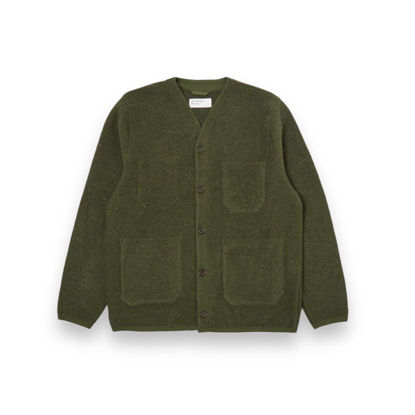 Universal Works Cardigan 31405 Olive Wool Fleece