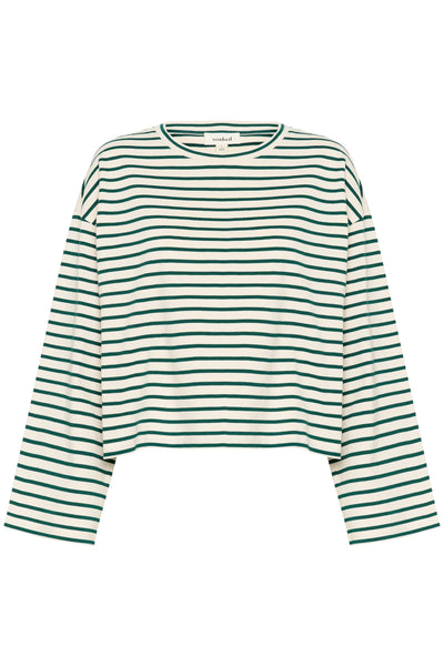 Soaked in Luxury  Neo Boxy Tee In White and Rain Forest Stripe