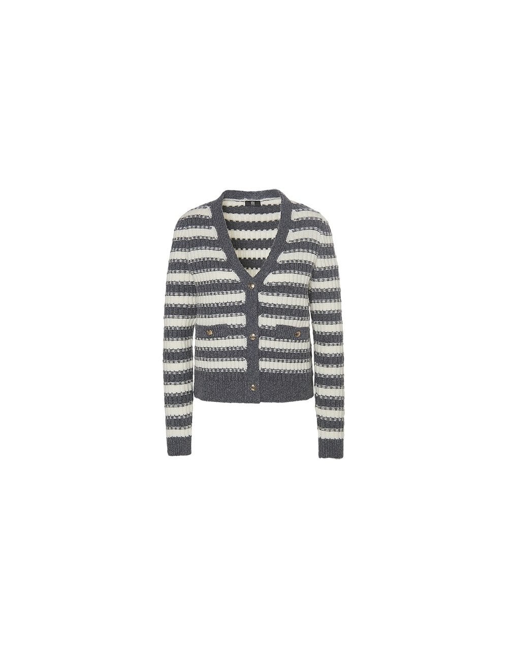 Riani Ribbed Knitted Stripe Crop Cardigan Col: 985 Moon Rock Patterned