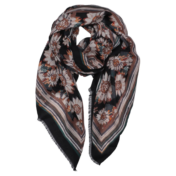 Zelly  1054801 Scarf Winter Flowers Lightweight Black