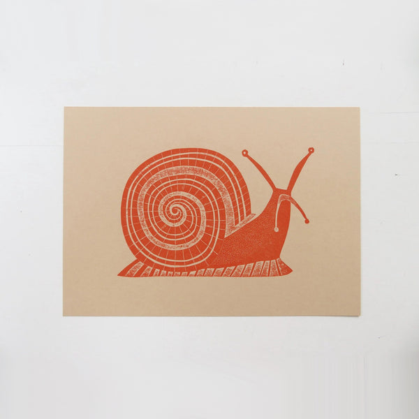 Claire Spencer Snail Collagraph Print In Rust