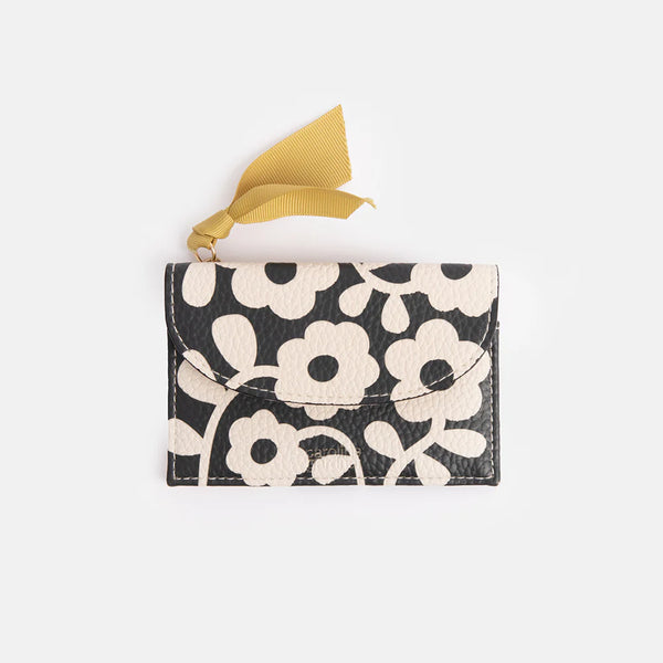 Caroline Gardner Cards Caroline Gardner Ccp120 Charcoal Mono Flower Cardholder Coin Purse