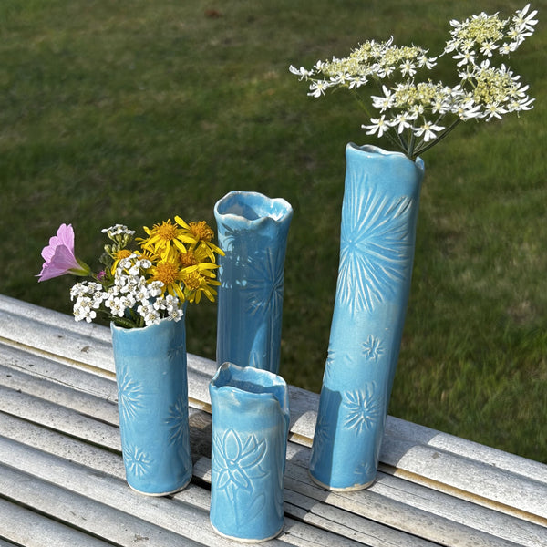 Lottie Mutton Ceramics Tall Sky Blue Slender Bud Vase