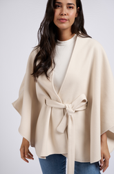 Yaya Beige Soft Poncho With Wide Sleeves