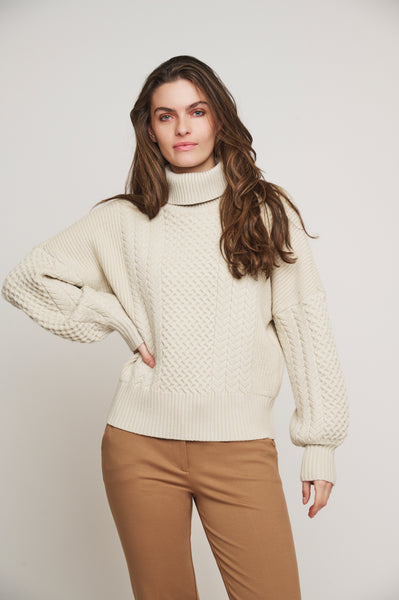 Rino and Pelle Kaira Relaxed Cable Knit Sweater - Birch