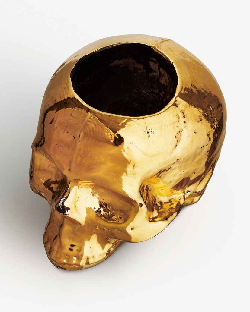 Kosta Boda  Still Life Glass Skull Votive Gold