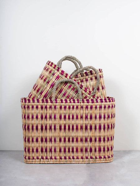 Bohemia Woven Reed Basket, Violet