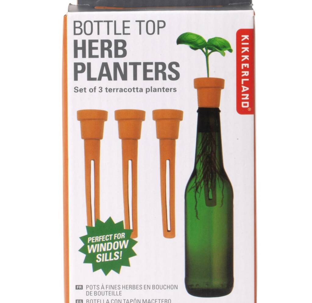 Kikkerland Design Bottle Top Terracotta Herb Planters