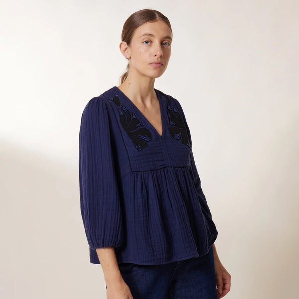 Leon & Harper Combo Beads Navy Top