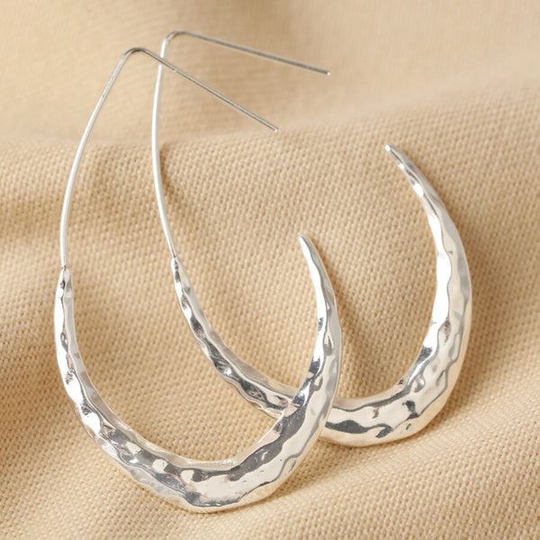 Lisa angel jewellery E052 Hammered Teardrop Hoop Earrings In Silver