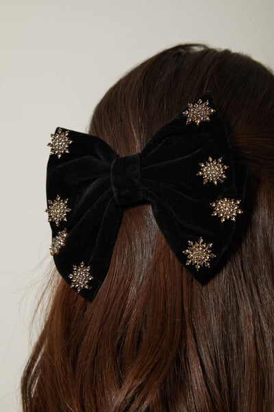 Madein. Velvet Hair Black Bow With Gold Embellishments