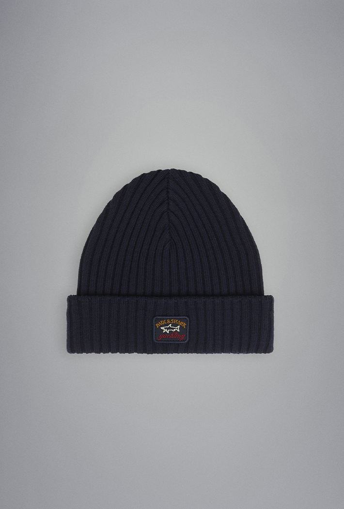 Paul & Shark Men's Ribbed Wool Beanie With Iconic Badge