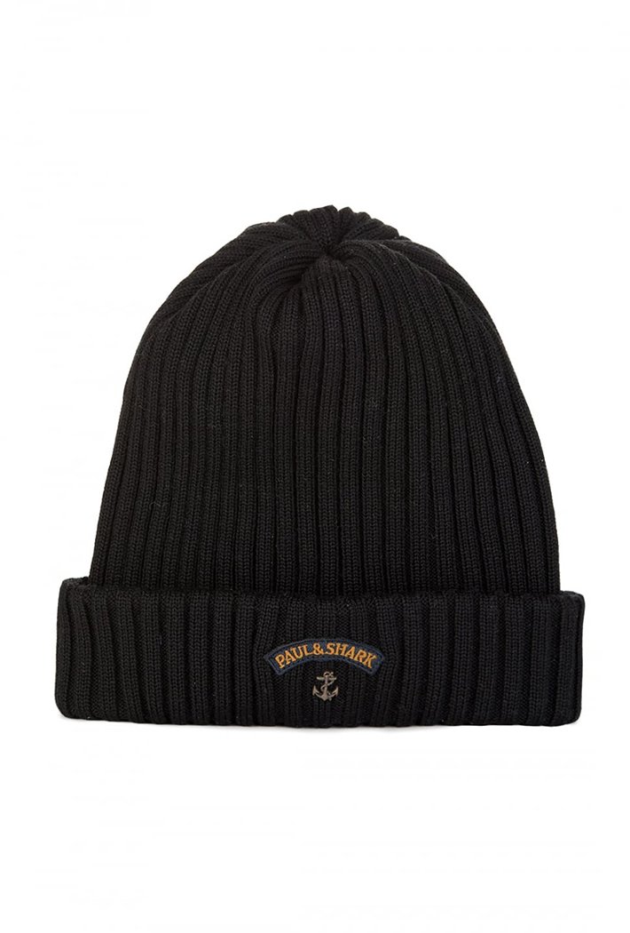 Paul & Shark Men's Ribbed Wool Beanie With Anchor Badge