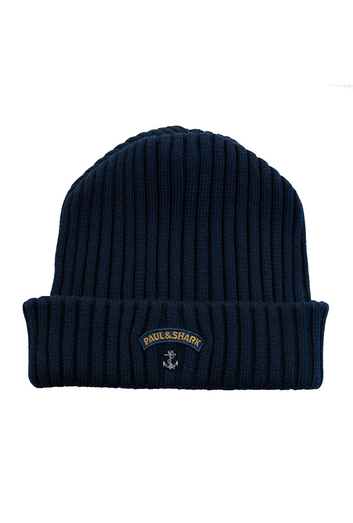 Paul & Shark Men's Ribbed Wool Beanie With Anchor Badge