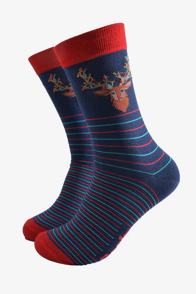 Miss Shorthair Ltd 4512stlinb Men's Bamboo Socks - Navy Blue, Party Stag Head