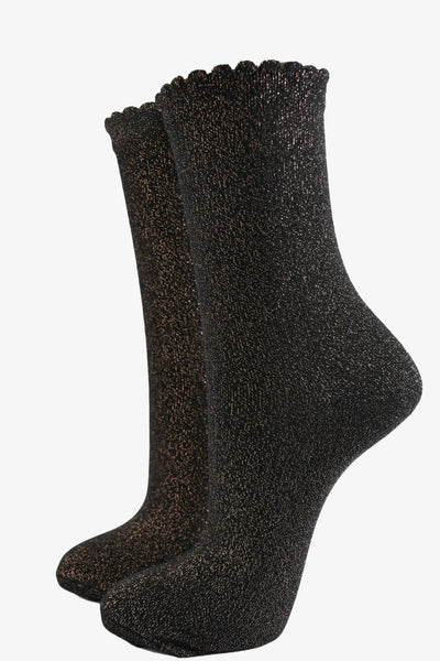 Miss Shorthair Ltd 4898b15 Women's Ankle Socks - Bronze, All Over Glitter