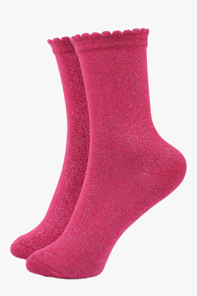 Miss Shorthair Ltd 4898by8.1 Berry All Over Glitter Socks With Scalloped Cuff