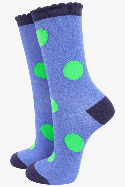 Miss Shorthair Ltd 4492dblm18 (Coded As 4459) Cotton Blend Socks With Large Glitter Spot & Scalloped Cuff In Denimn