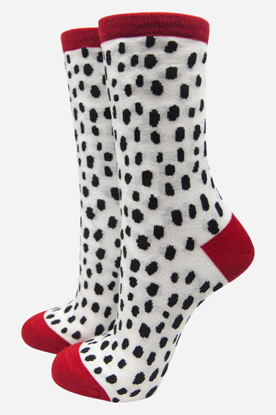 Miss Shorthair Ltd 4450spotwh White Women's All Over Dalmatian Spot Print Bamboo Socks