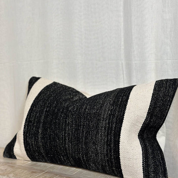 BUNNY AND CLARKE Luxe Cotton Cushion In Black & Cream Stripe