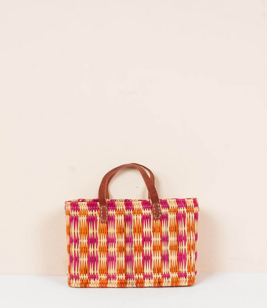 Bohemia Designs Large Chequered Reed Basket - Pink and Orange