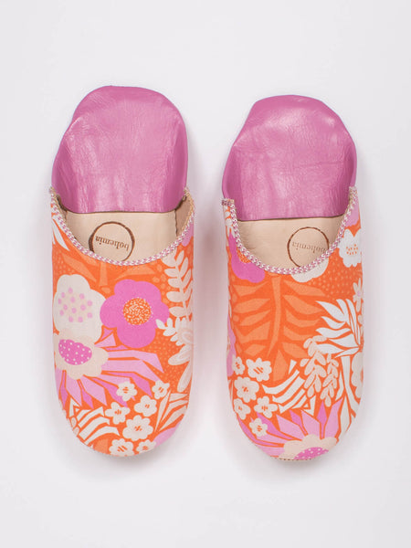 Bohemia Margot Floral Leather Slippers - Orange/Pink