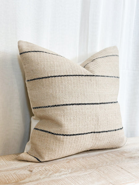 BUNNY AND CLARKE Luxe Cotton Beige and Black Stripe Cushion Cover