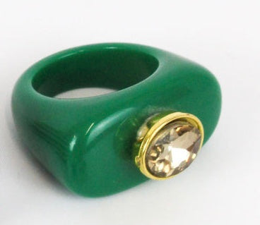 MYDORIS Large Chunky Ring - Green With Crystal Stone