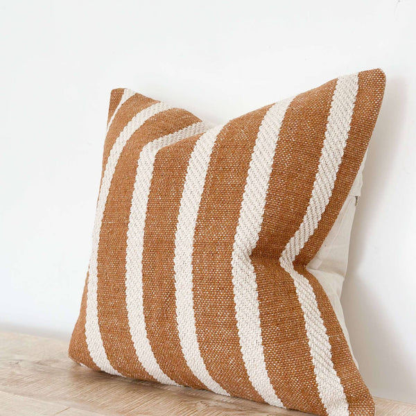 BUNNY AND CLARKE Luxe Cotton Cushion In Rust & Cream Stripe